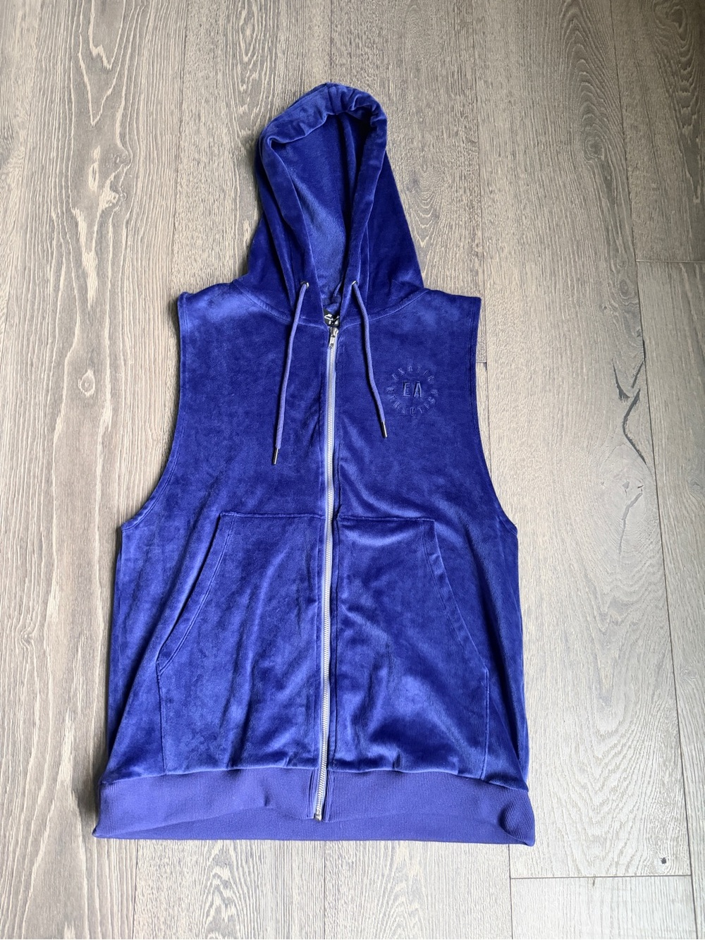 Exotica ExoticAthletica Sleeveless Velour Hooded Zip Up in Blue Size S/M